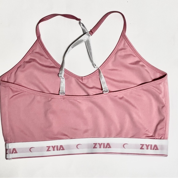LOT OF 2 Zyia Sports Bras Comfort Racer Back Logo Band Cropped Tank PINK BLK MED - Picture 3 of 9